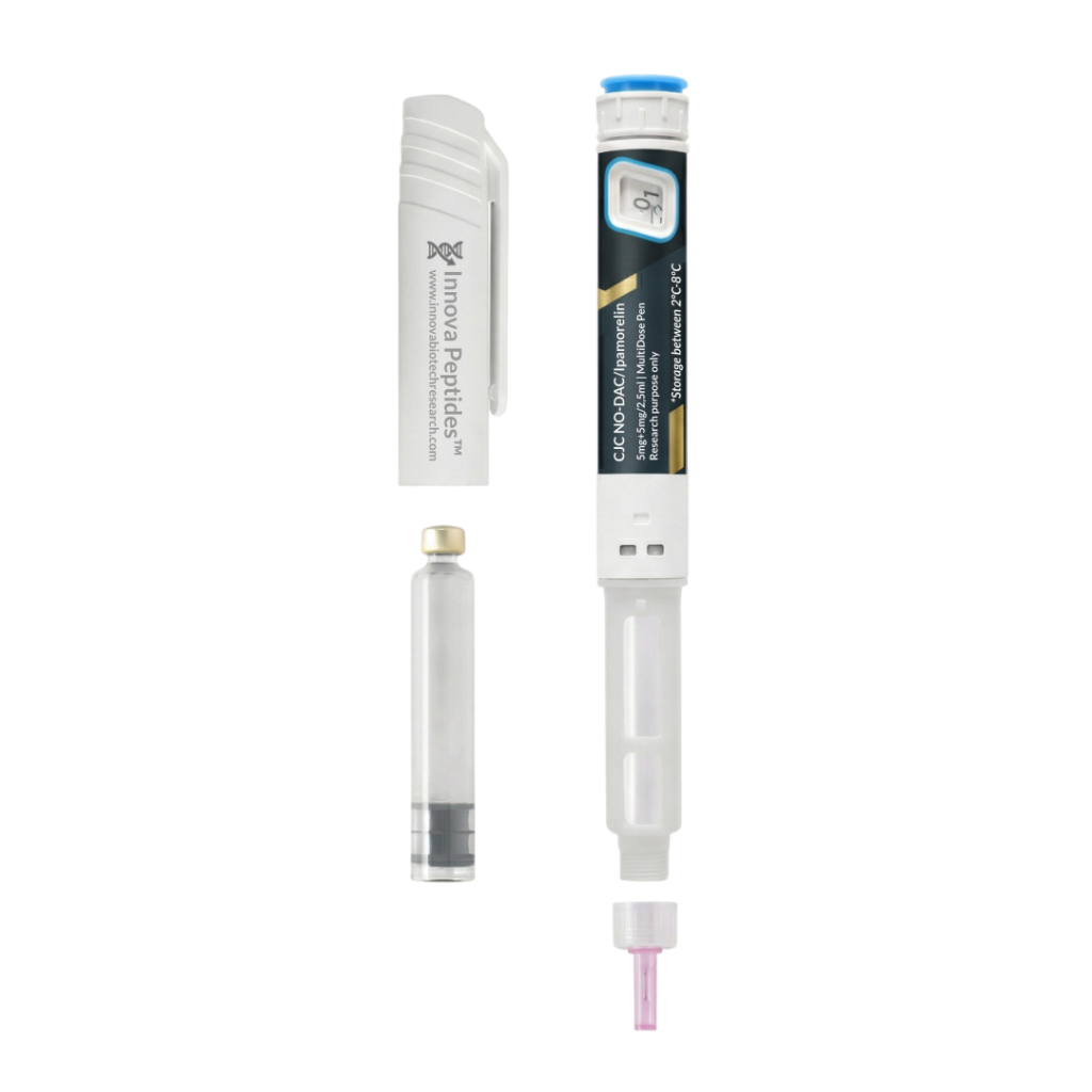 Comprar CJC-1295 sin DAC e Ipamorelin en pluma multidosis para investigación metabólica.